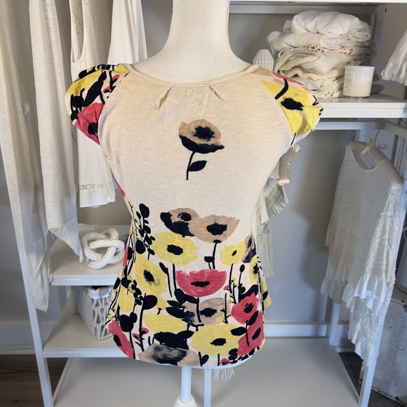 Baraschi women's sz. small fitted knit floral tan top soft girl, botanical #2258 - Picture 4 of 8